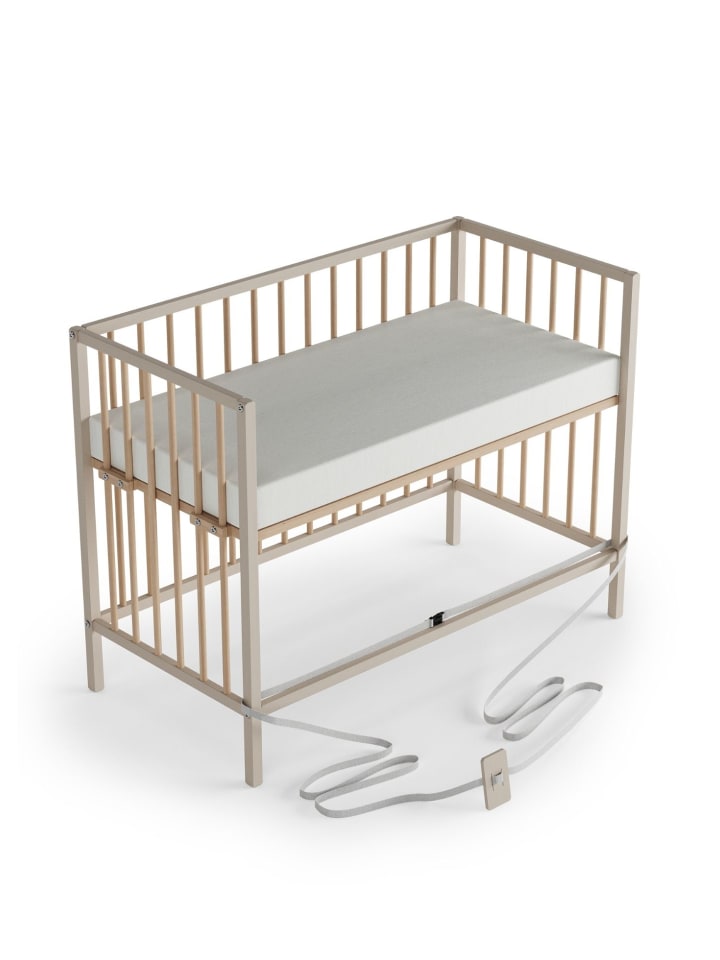 Beistellbett mit Matratze, Rollen & Umbauseite - sahara dust/natur - Dreamy