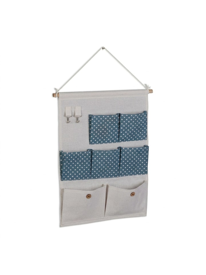 Hängeorganizer in Creme/ Blau - (B)39 x (H)60 cm