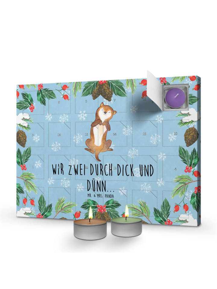 Adventskalender Hund Streicheln mit Spruch in Eisblau