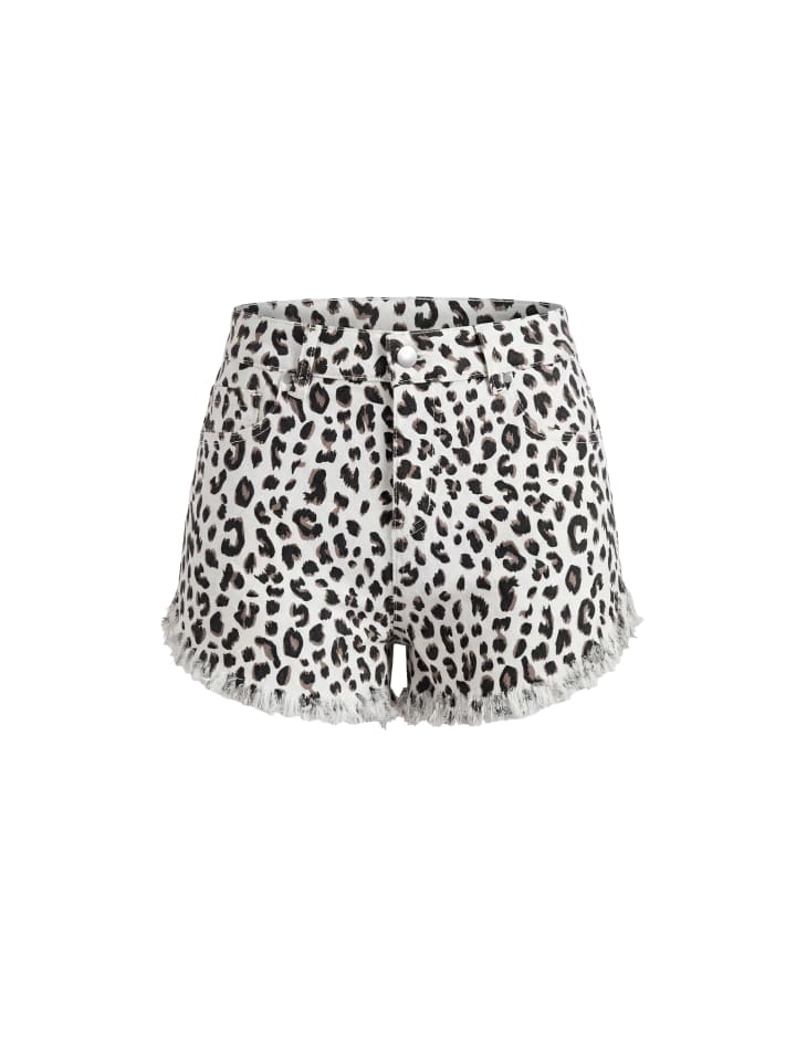 Women Shorts in White Leopard