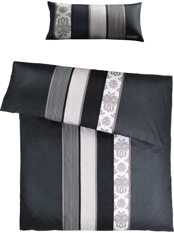 Satin Bettwäsche Ornament Stripe in schwarz