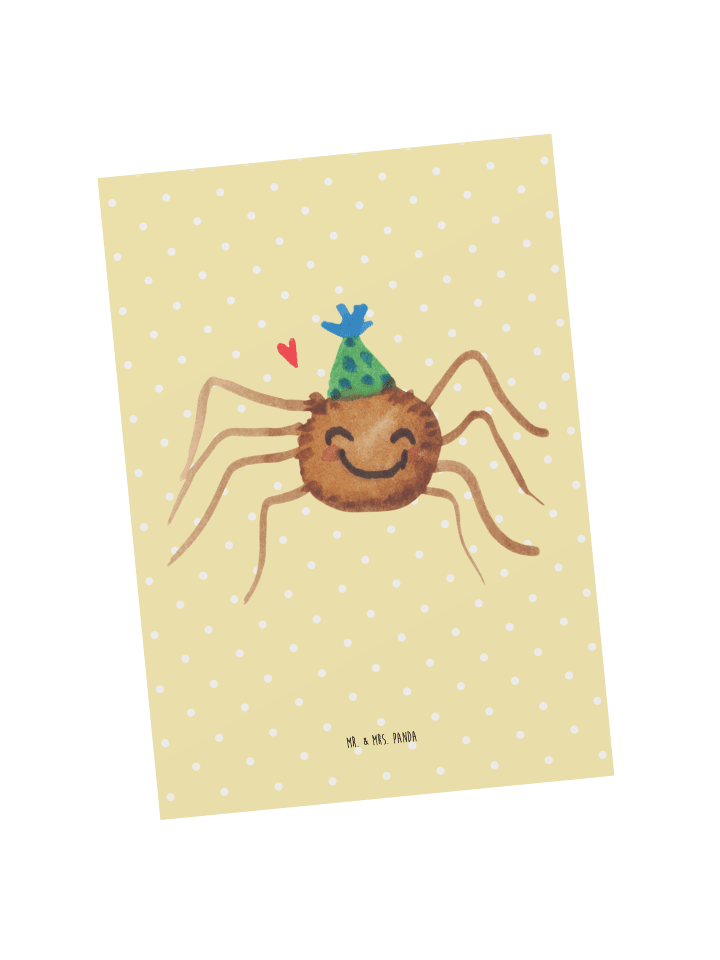 Postkarte Spinne Agathe Party ohne Spruch in Gelb Pastell