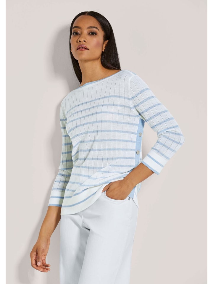 Halbarm Pullover, maritime Streifen in rauchblau / weiß