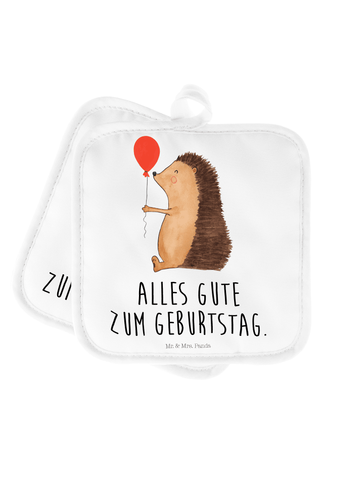2er Set Topflappen Igel Luftballon mit Spruch in Weiß