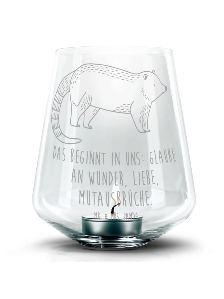 Laterne Nasenbär mit Spruch in Transparent