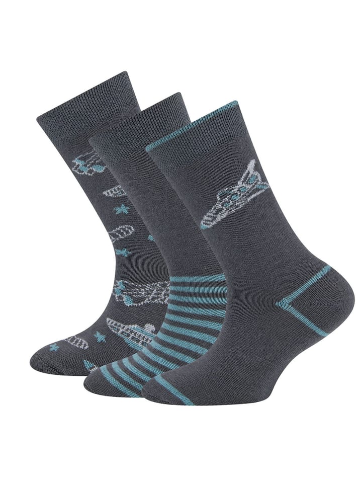3er-Set Socken 3er Pack Raumschiff in steingrau