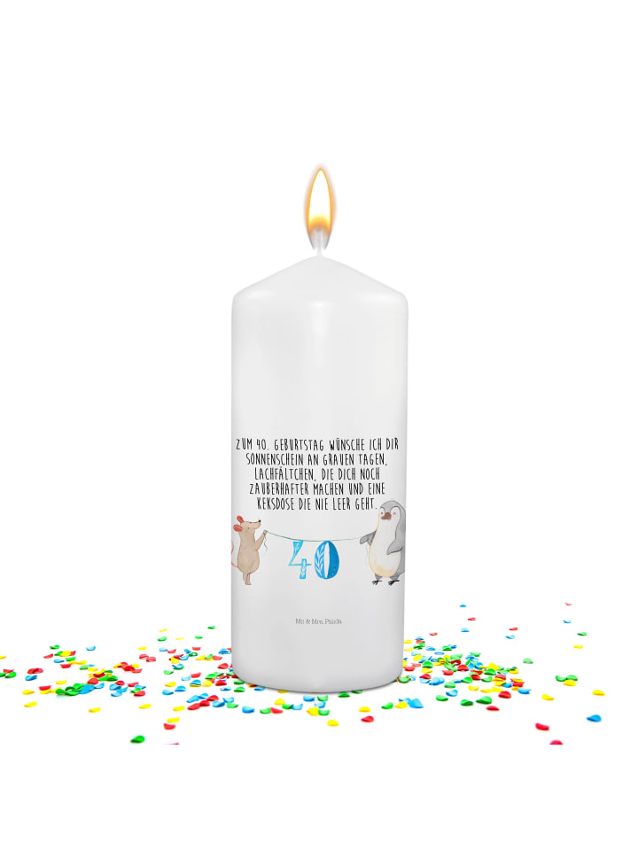Kerze 40. Geburtstag Maus Pinguin mit Spruch in Weiß