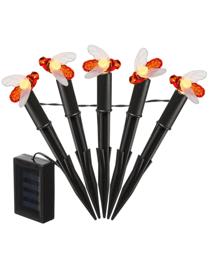 LED Solar Lichterkette Bienen 5 Beetstecker H: 17cm in orange