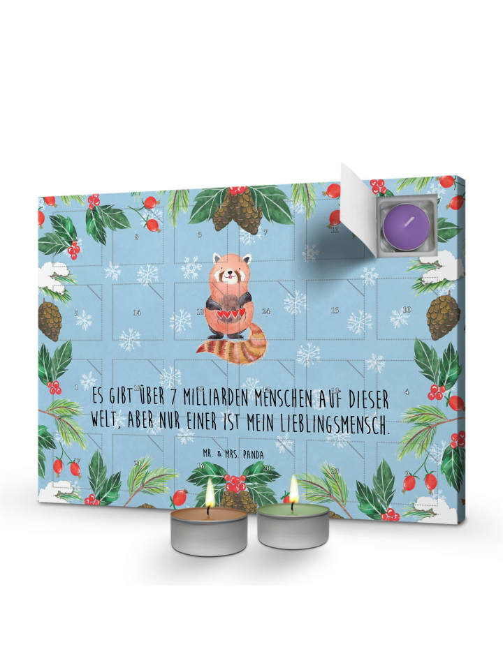 Adventskalender Roter Panda mit Spruch in Eisblau