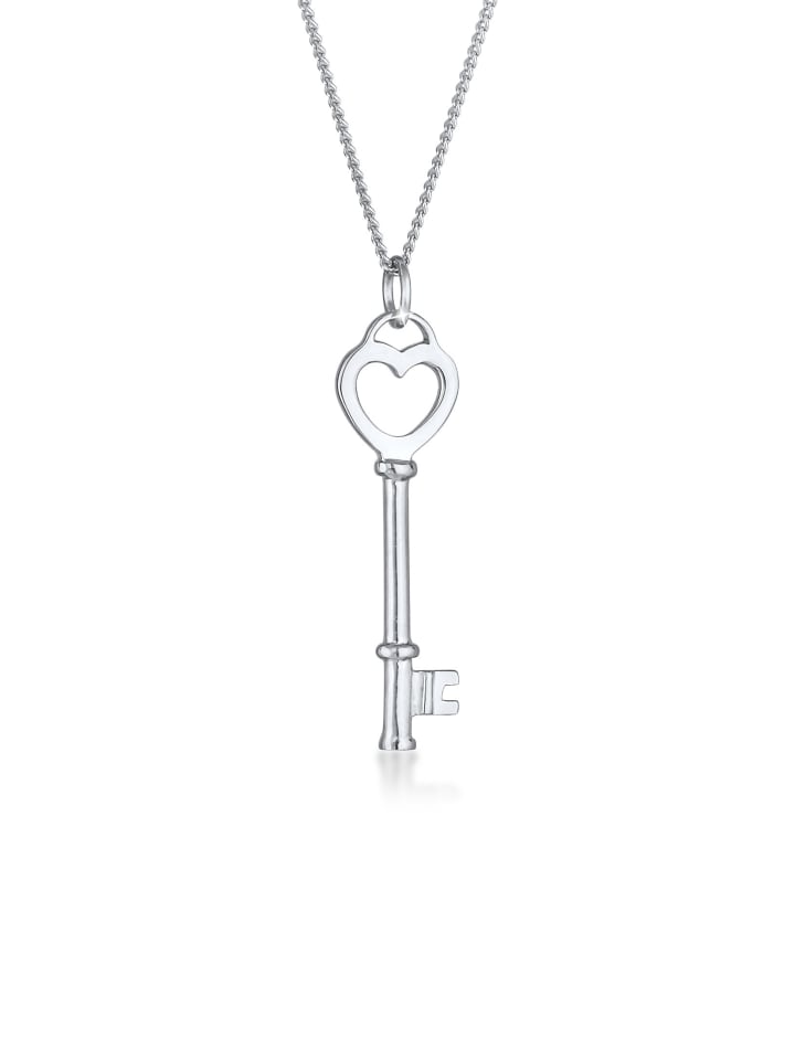 Halskette 925 Sterling Silber Herz, Schlüssel in Silber