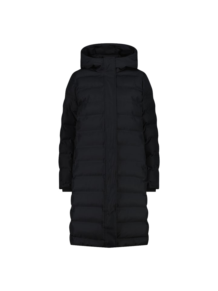 Woman Coat Fix Hood in Schwarz