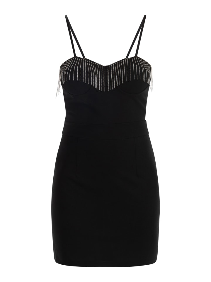 Damen Minikleid Mit Perlenketten in Schwarz