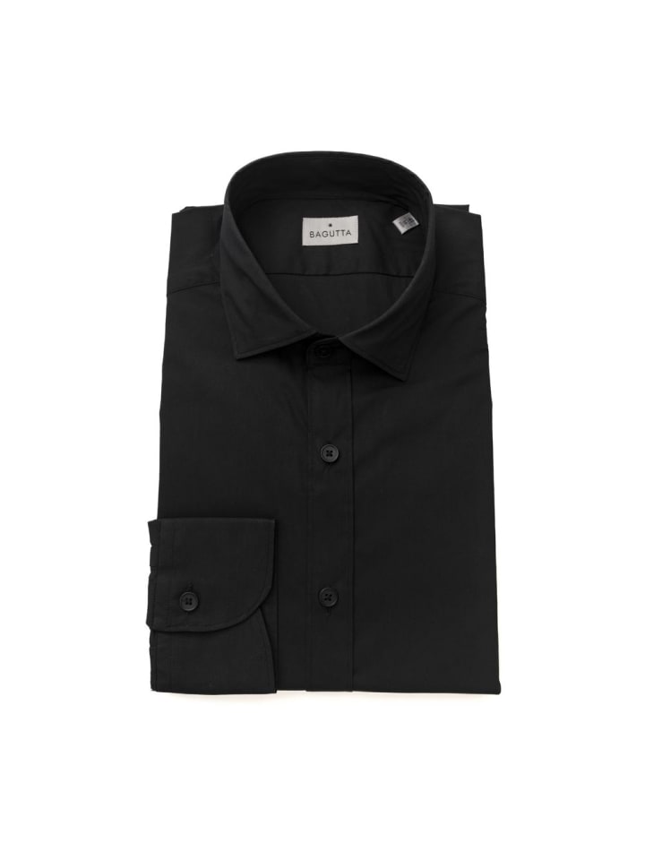 Schwarz Baumwolle Herren Slim Hemd