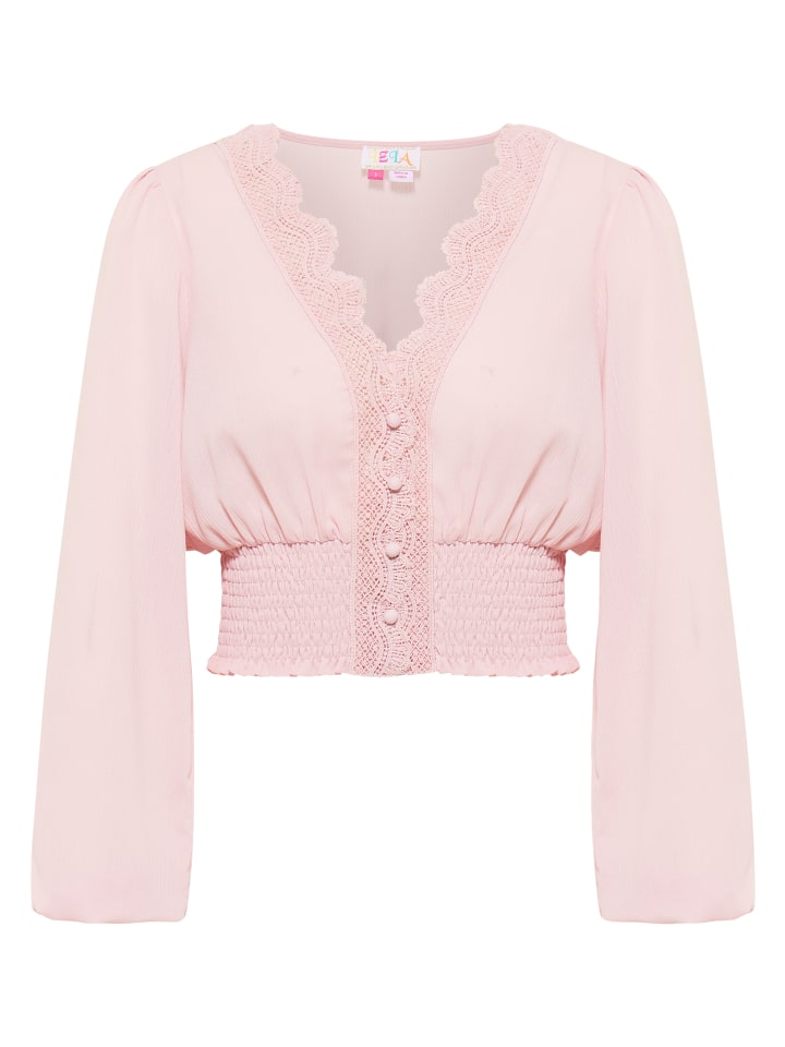 Damen Cropped Bluse Langarm in Rosa