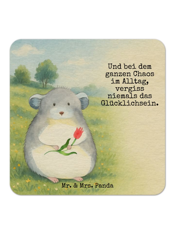 Glasuntersetzer Chinchilla Blume Design mit Spruch in Weiß