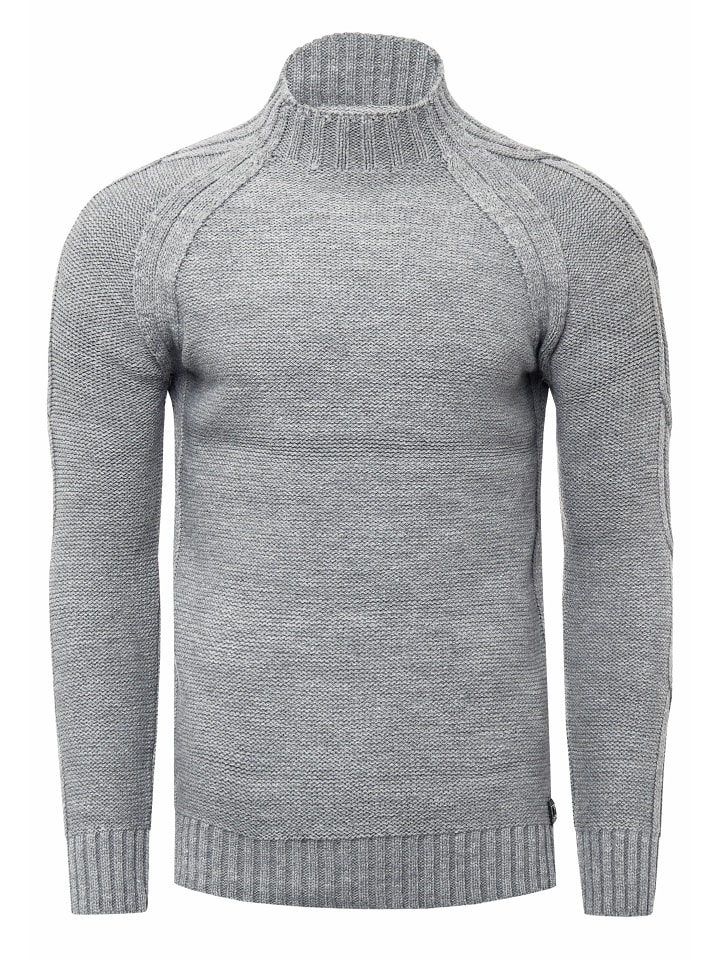 Grobstrick Einfarbiger Stehkragen-Pullover in Grau