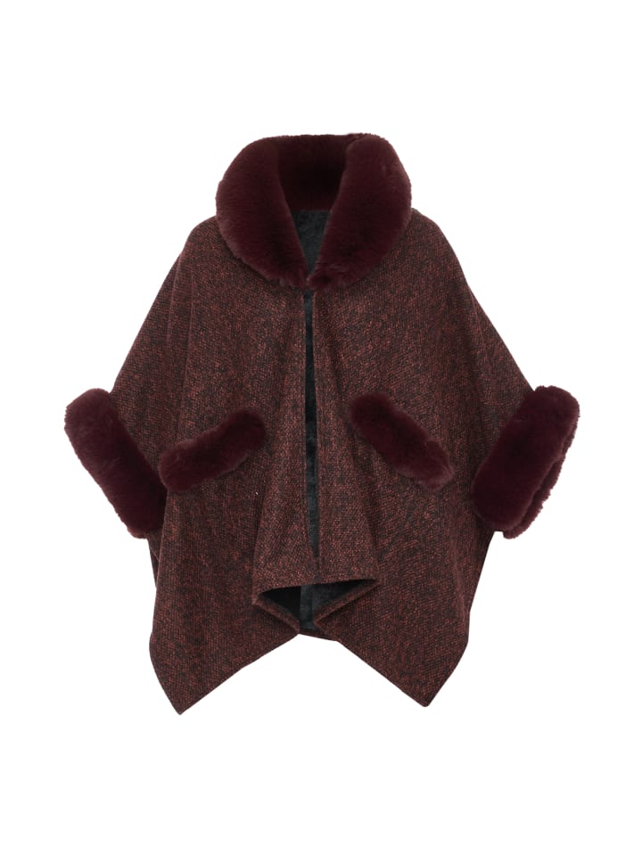 Damen Poncho in Weinrot