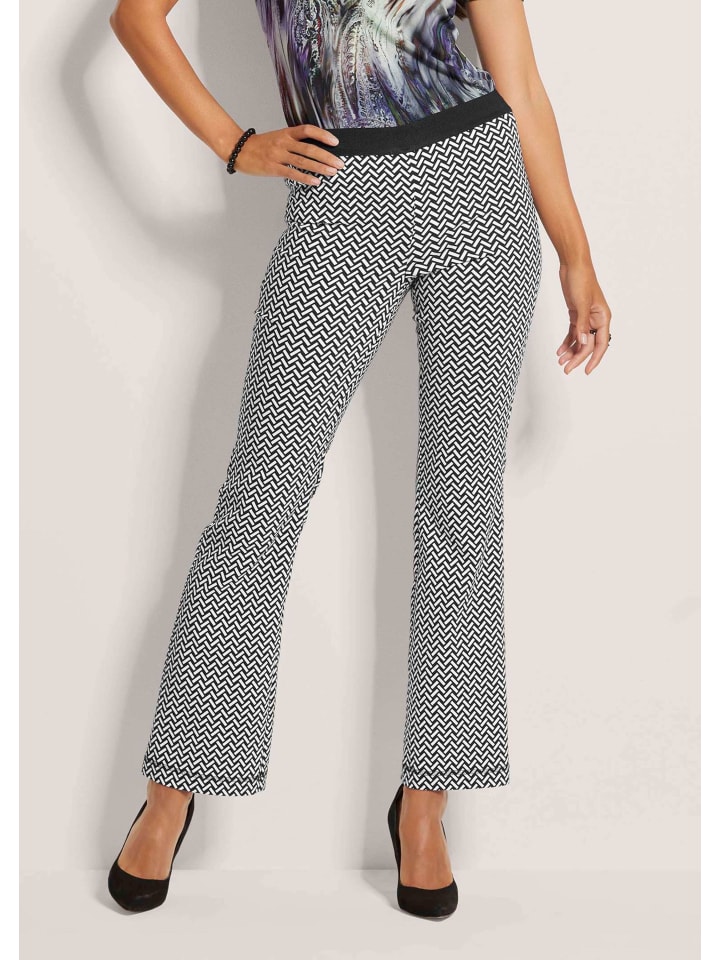 Stretch Bootcut-Hose mit weitem Bein in schwarz / wollweiß