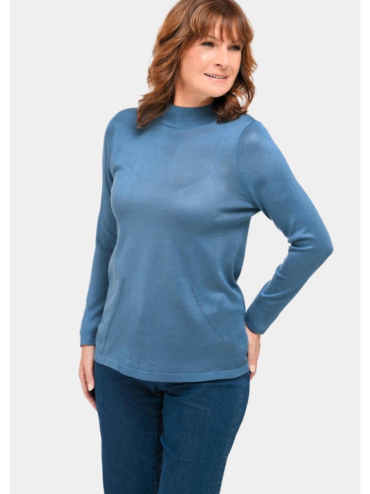 Kurzgröße: Strickpullover mit Stehbundkragen in rauchblau