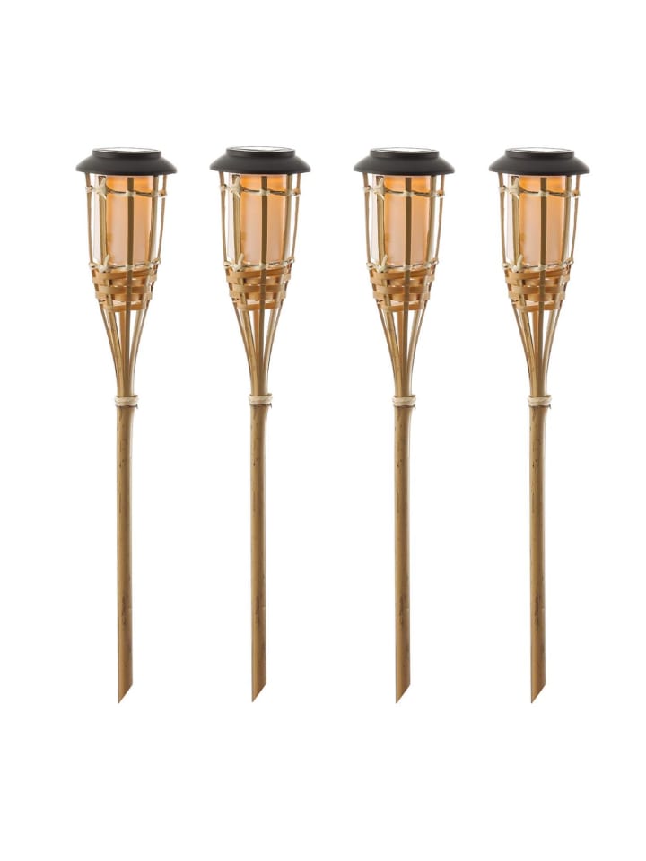 4x LED Solar Fackel Gartenfackel aus Bambus H: 60cm in natur