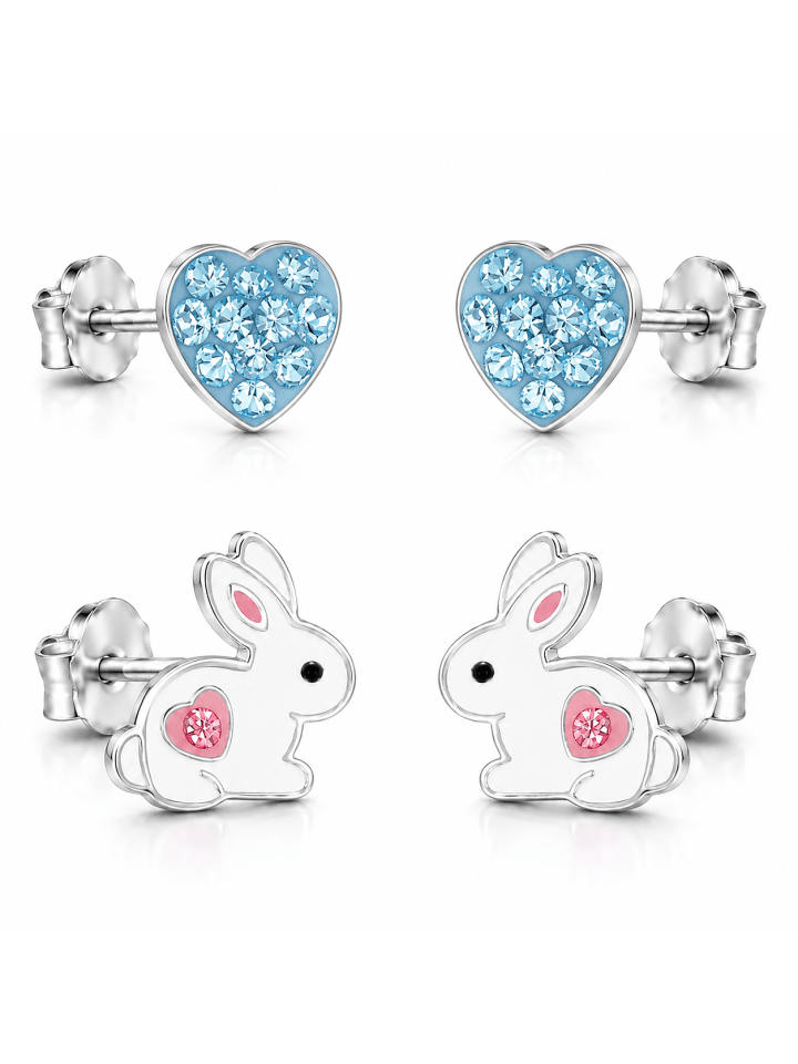 Ohrstecker Set Hase und Herz 925 Silber