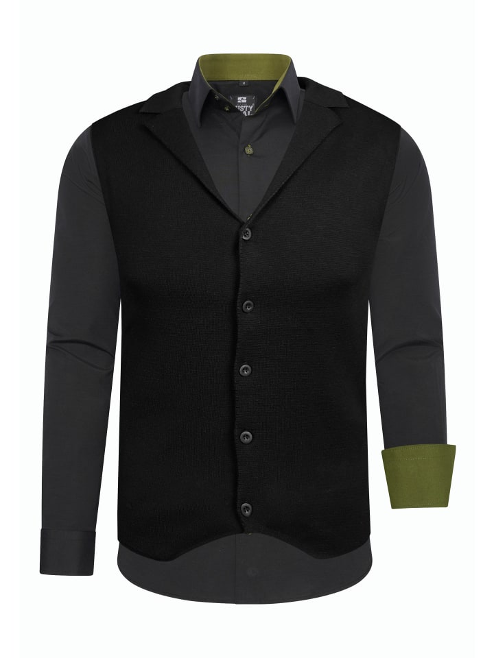 Hemd mit Weste in Schwarz / Khaki