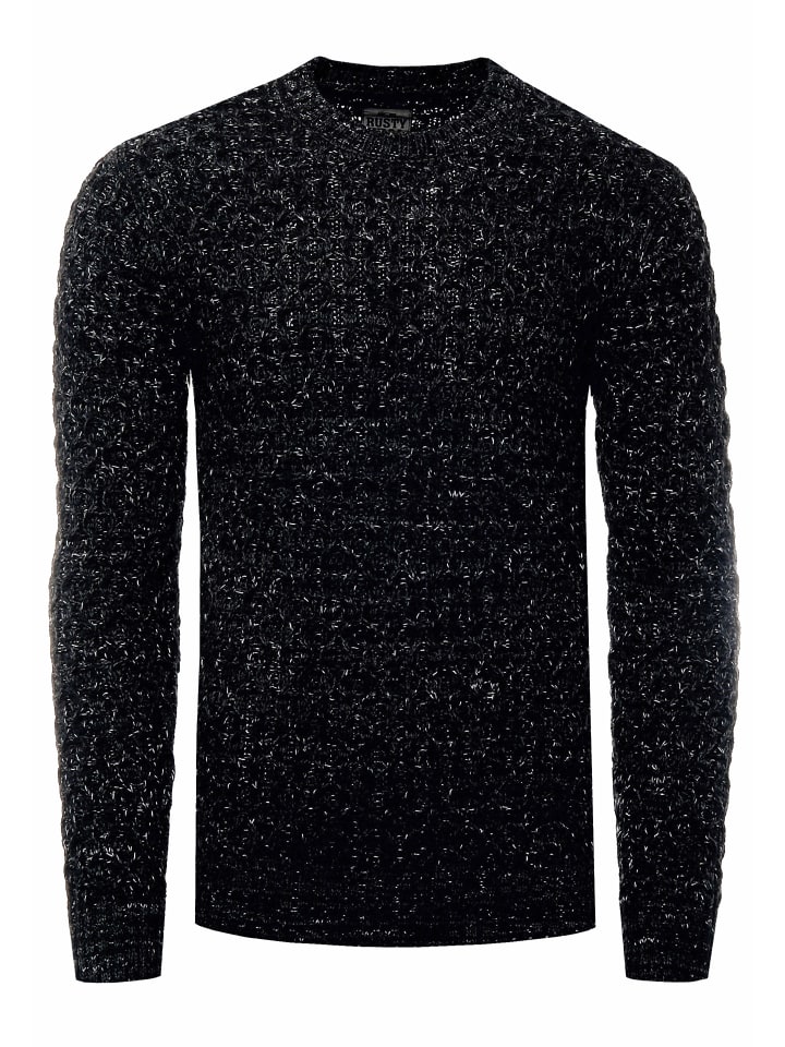Schwerer Kontrast Grobstrick Rundhals-Pullover in Schwarz