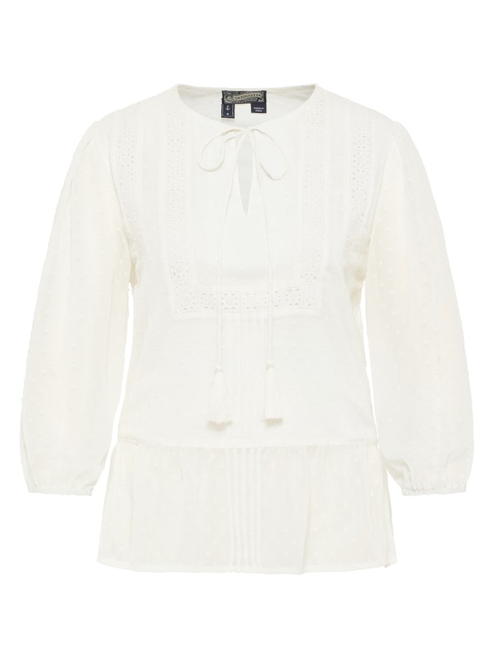 Damen Blusenshirt Mit Spitze in WOLLWEISS