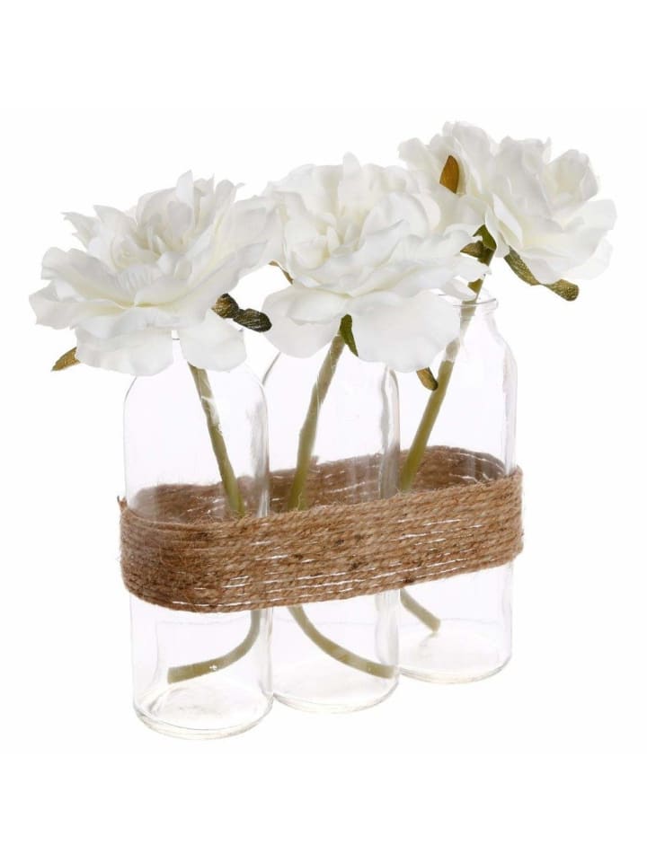 Komposition mit künstlichen Rosen in Beige, 17 x 5,5 x 23 cm