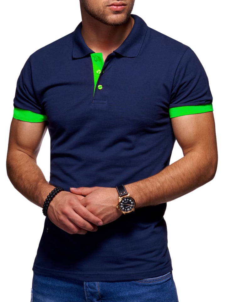 Poloshirt - für Herren in Piqué-Qualität Polohemd in Navy-Grün