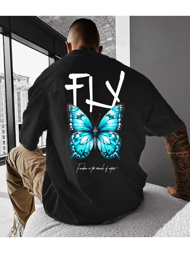 T-Shirt Butterfly SCHWARZ-Türkis