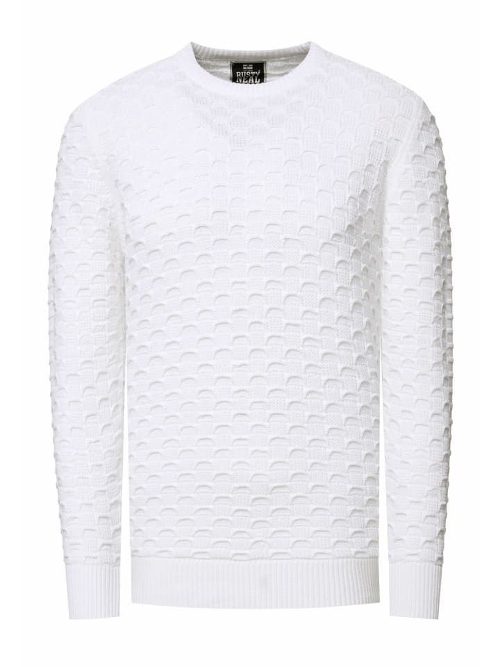Grobstrick mit Muster Einfarbig Rundhals-Pullover in Weiß