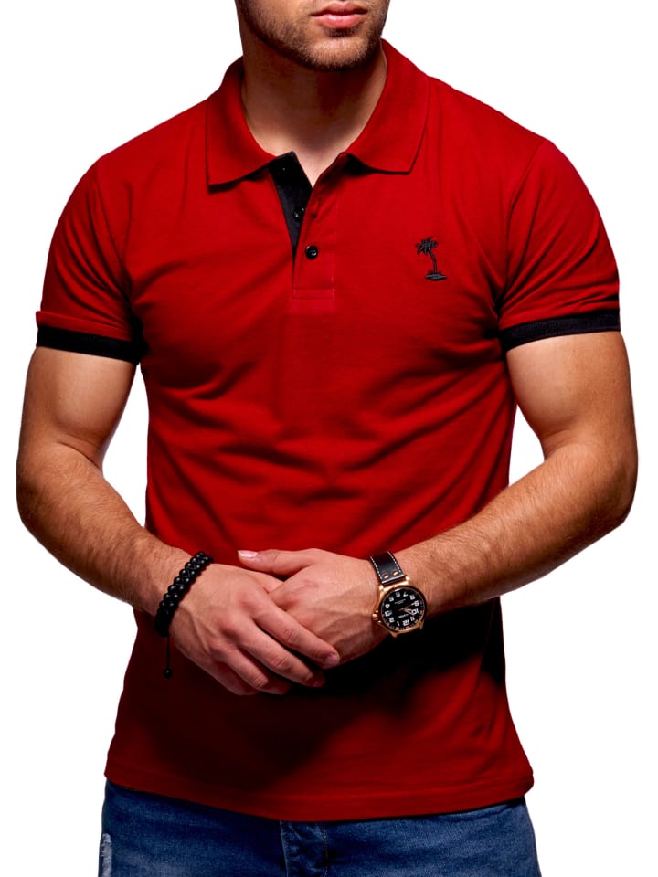 Poloshirt - SDLOSANG in Weinrot-Schwarz