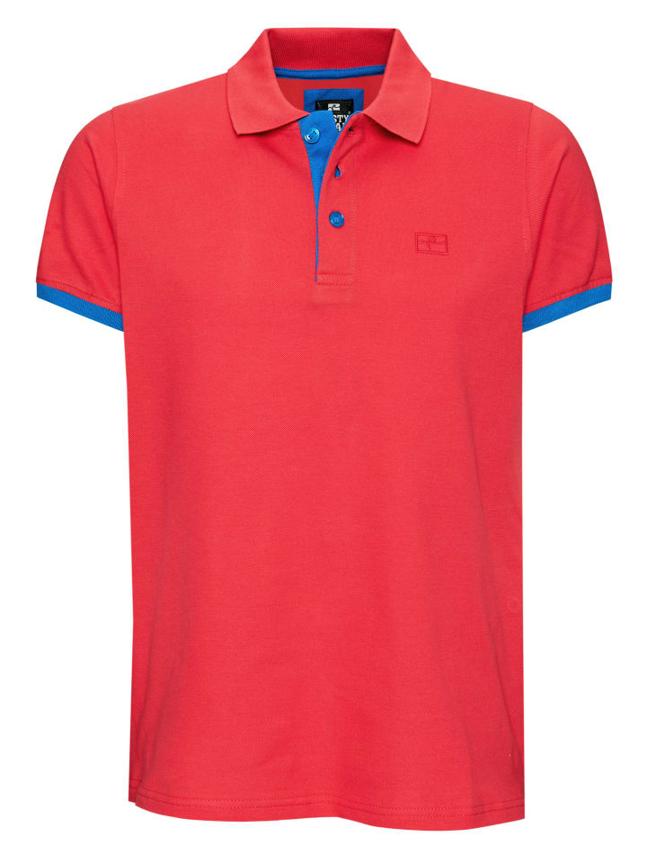 Kontrast Polo Pique Shirt Regular Fit in Koralle / Blau