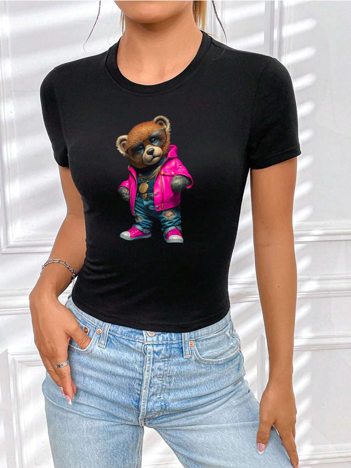 T-Shirt Teddy small SCHWARZ-Pink