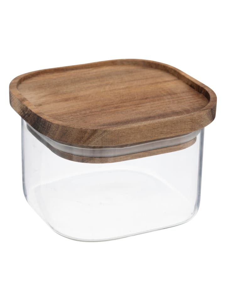 Glasbehälter HERMET mit Holzdeckel, 400 ml in Braun, 11 x 11 x 7,4 cm