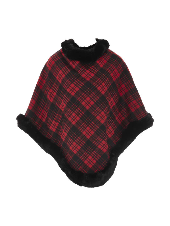 Women Poncho in Rot Schwarz