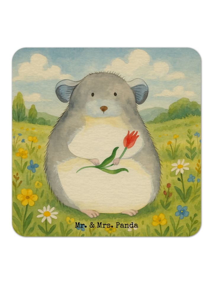 Glasuntersetzer Chinchilla Blume Design ohne Sp... in Weiß