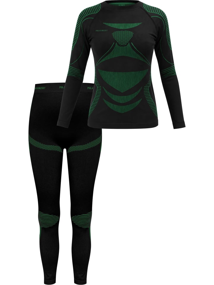 Damen Sport-Funktionsunterwäsche Set Hemd + Hose in Schwarz/Grün