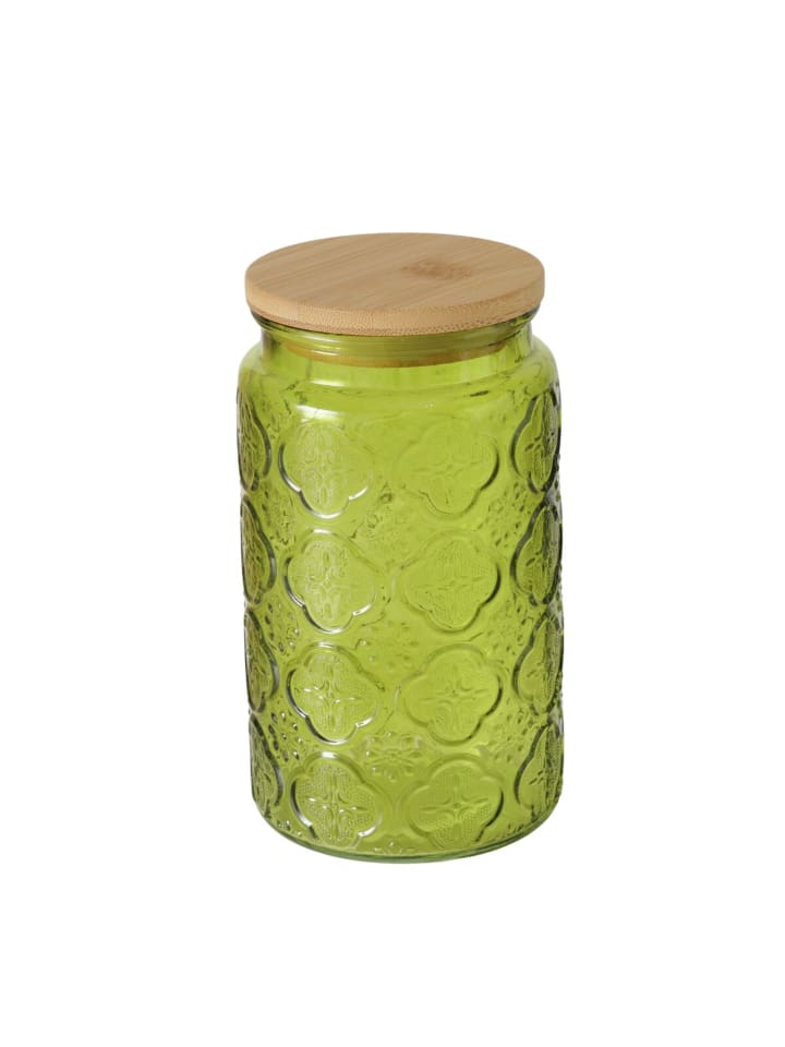 Ein Glas mit einem Bambusdeckel IMOLA, 1000 ml in Grün, Ø 10 x 17,5 cm