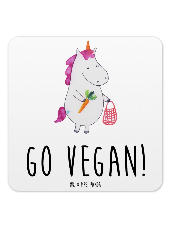 Untersetzer Einhorn Vegan mit Spruch in Weiß