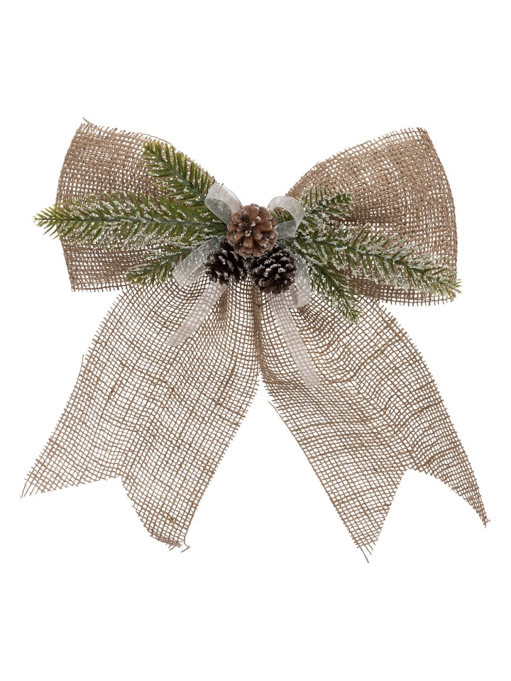 Jute-Schleife mit Zweig und Tannenzapfen in Beige, 33 x 38 cm