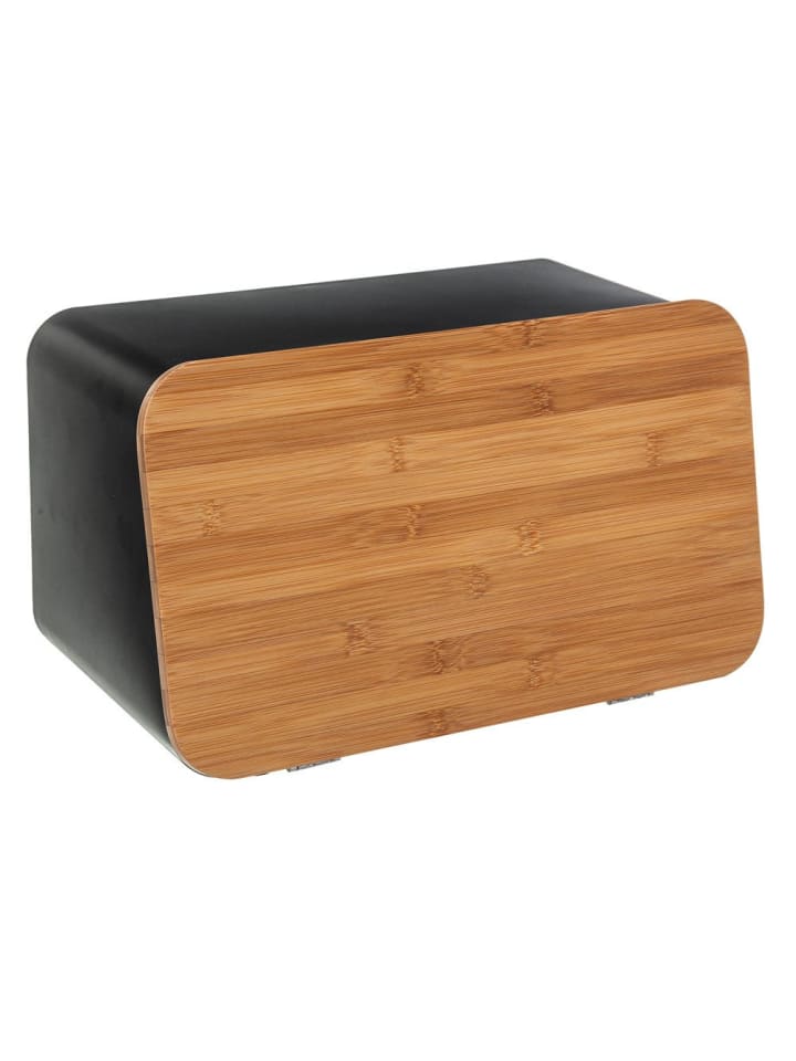 Brotkasten mit Schneidebrettdeckel, 2-in-1 in Schwarz, 37 x 22 cm