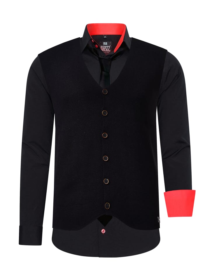 Hemd mit Weste und Krawatte in Schwarz / Rot
