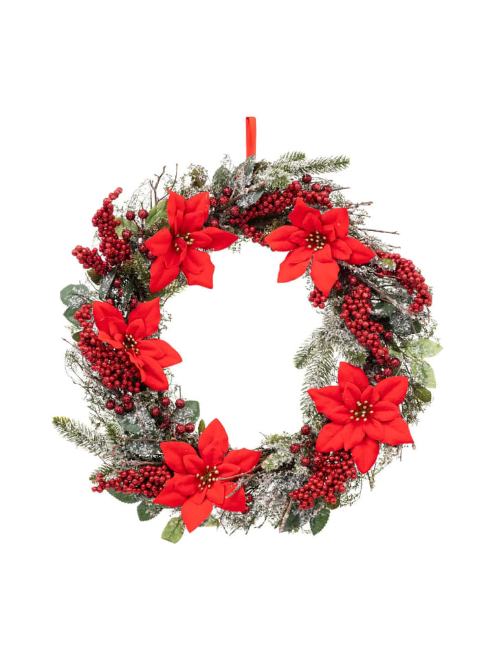 Weihnachtskranz mit Weihnachtssternen in Rot, Ø 50 cm