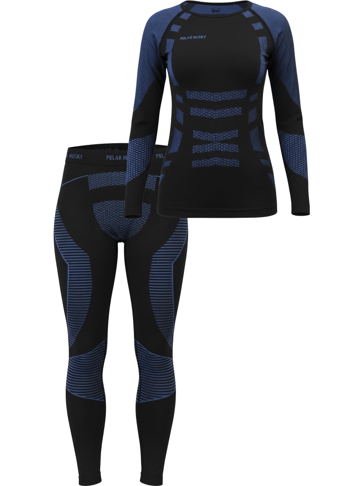 Damen Sport-Funktionsunterwäsche Set Hemd + Hose in Blau/Schwarz