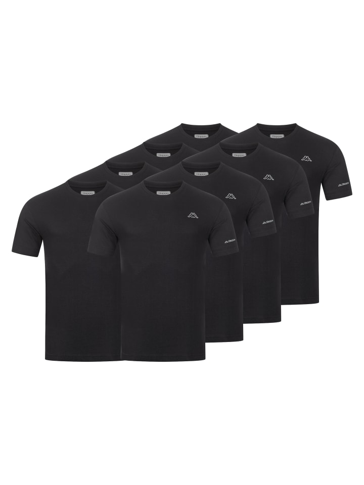 Kappa 8er Pack Herren-T-Shirt Basic mit Rundhals Ausschnitt in Schwarz