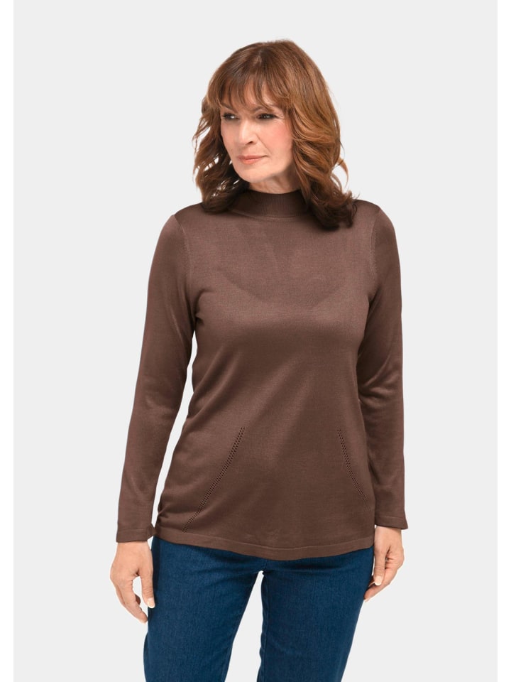 Strickpullover mit Stehbundkragen in taupe