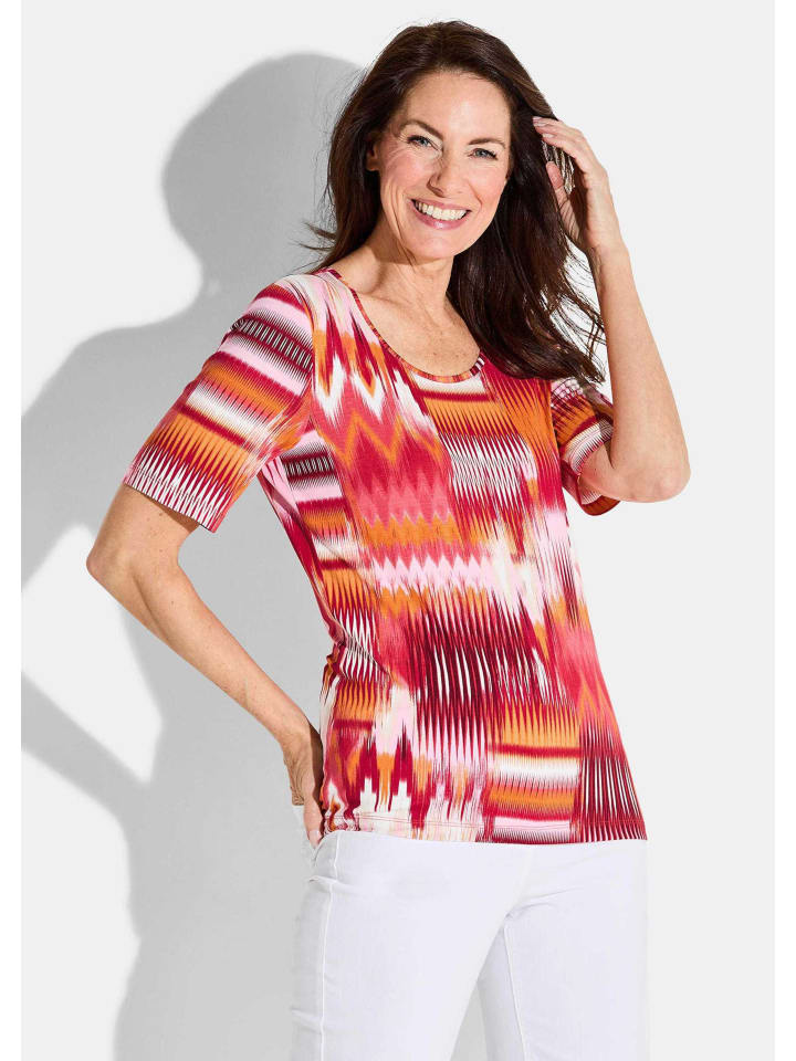 Shirt in rot / weiß / orange / gemustert