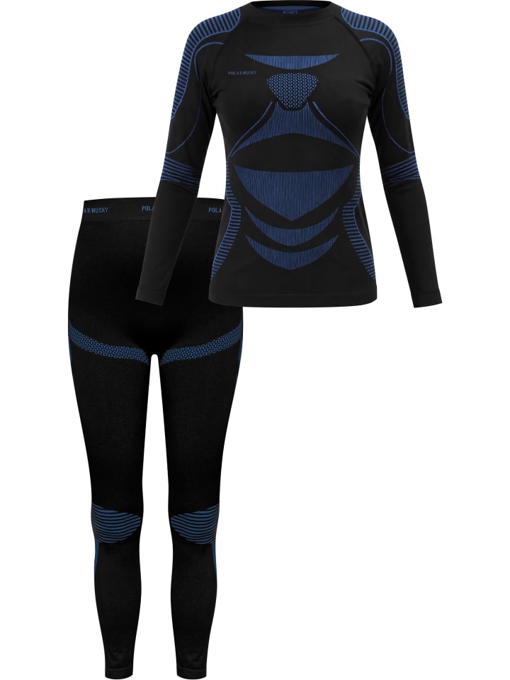 Damen Sport-Funktionsunterwäsche Set Hemd + Hose in Schwarz/Blau